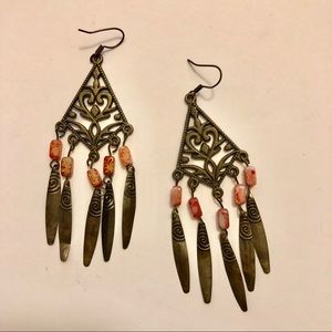 Gold Chandelier Earrings with Pink Stones